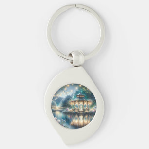 Enchanted Garden Gazebo Twilight Reflection Keychain