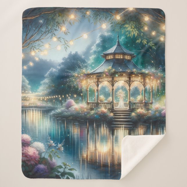 Enchanted Garden Gazebo Twilight Reflection Sherpa Blanket (Front)