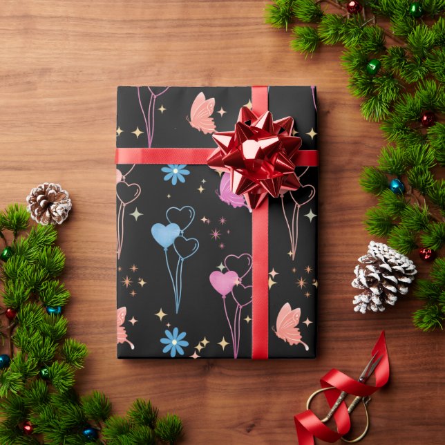 Enchanted Garden Heart Balloons Wrapping Paper  (Holiday Gift)