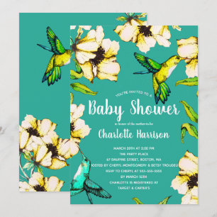 Enchanted Garden Hummingbirds & Floral Baby Shower Invitation