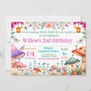Enchanted Garden Mushroom Birthday Party Invite