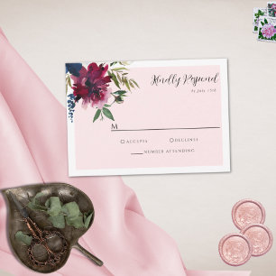 Enchanted Garden Pink Blush Burgundy Navy RSVP Card