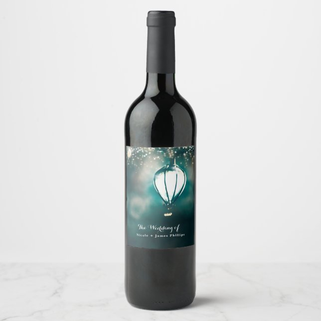 Enchanted Garden Summer String Lights Wedding Wine Label (Front)