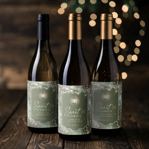 Enchanted Garden Sweet 16 Pattern Pink ID1163 Wine Label