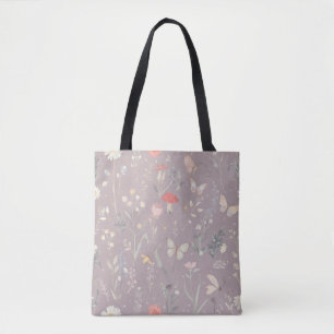 Enchanted Garden Wildflower Butterfly Botanical Tote Bag