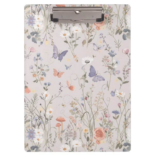 Enchanted Garden Wildflower Butterfly Whimsical Clipboard (Front)