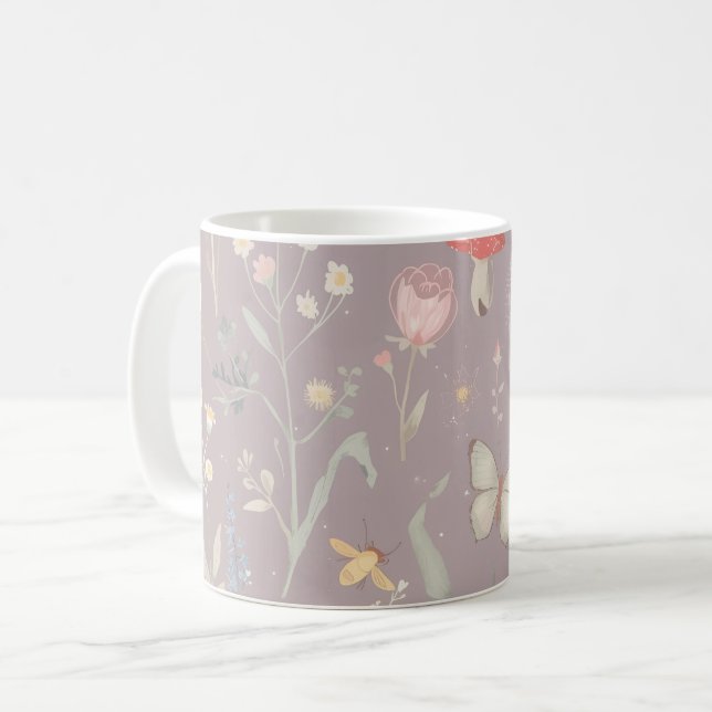 Enchanted Garden Wildflower Butterfly Whimsical Coffee Mug (Front Left)
