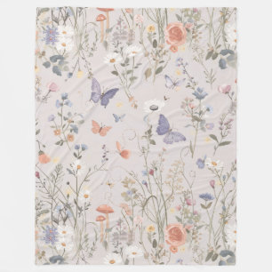 Enchanted Garden Wildflower Butterfly Whimsical Fleece Blanket