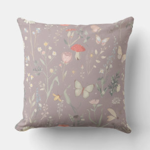 Enchanted Garden Wildflower Butterfly Whimsical Throw Pillow