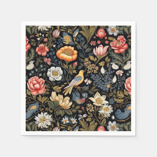 Enchanted Garden Yellow Bird and Flowers Vintage Napkin (Front)