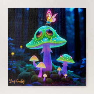 Enchanted Glowing Mushroom & Butterfly Fantasy Jigsaw Puzzle