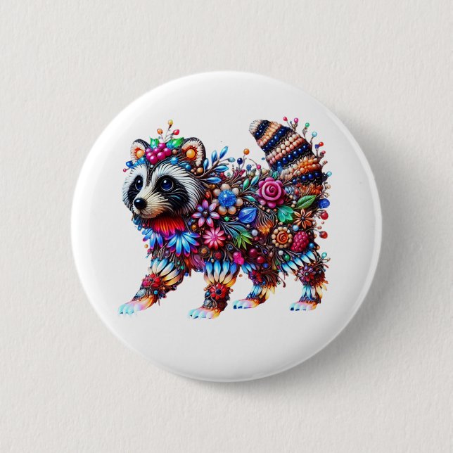 Enchanted Glowing Raccoon 2 Inch Round Button (Front)