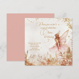 Enchanted Gold and Pink Fairy Birthday Invitation