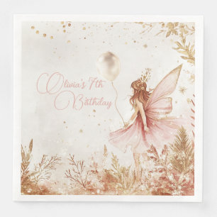 Enchanted Gold and Pink Fairy Birthday Napkin