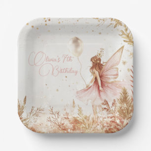 Enchanted Gold and Pink Fairy Birthday Paper Plate