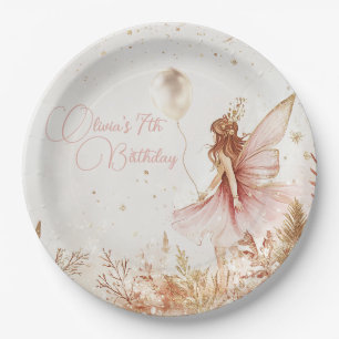 Enchanted Gold and Pink Fairy Birthday Paper Plate