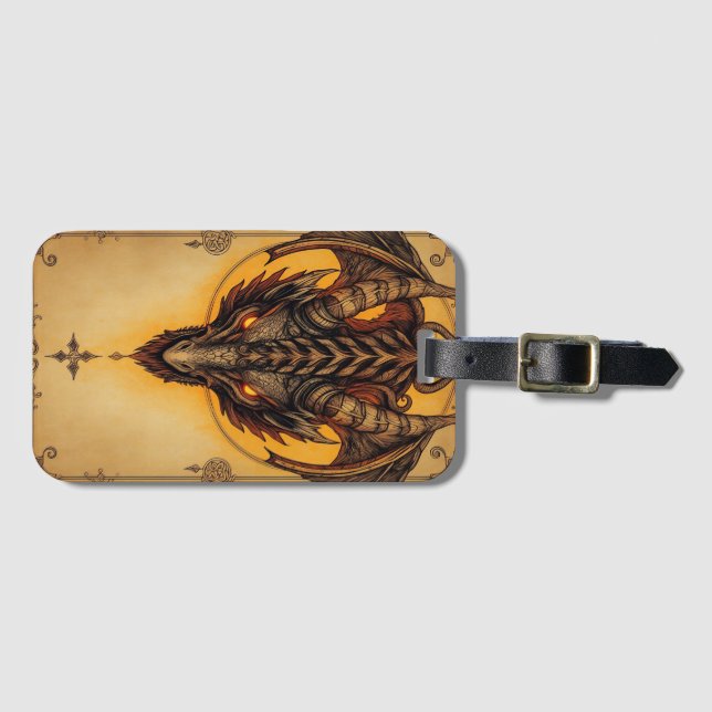 Enchanted Golden Dragon Vintage Mythical Luggage Tag (Front Horizontal)