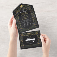 Enchanted Gothic Raven Dark Green Floral Wedding