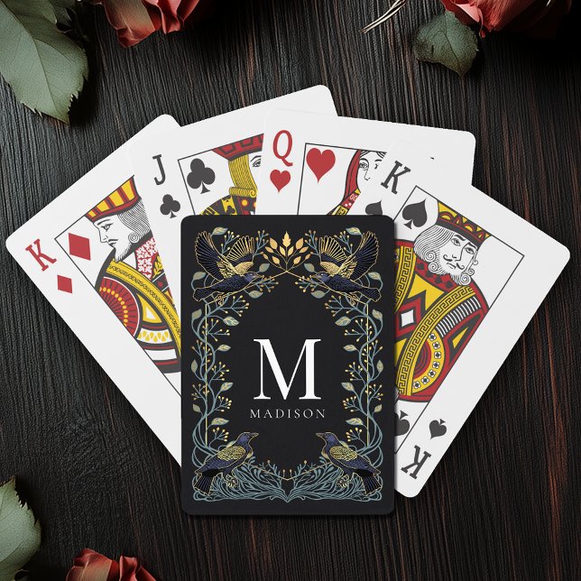 Enchanted Gothic Raven Floral Monogram Playing Cards (Creator Uploaded)