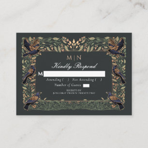 Enchanted Gothic Raven Floral Wedding Green RSVP Enclosure Card