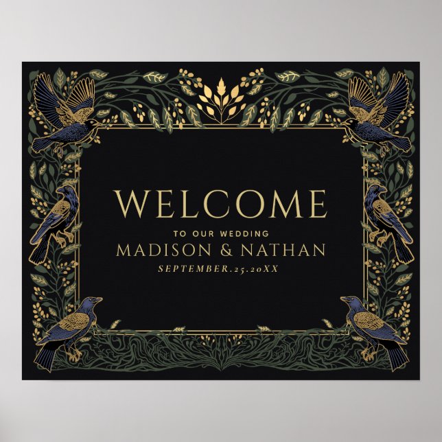 Enchanted Gothic Raven Green Wedding Welcome  Poster (Front)