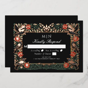 Enchanted Gothic Raven Roses Wedding Silver RSVP 
