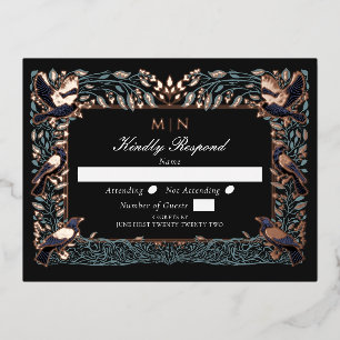 Enchanted Gothic Raven Wedding RSVP Foil Invitation Postcard