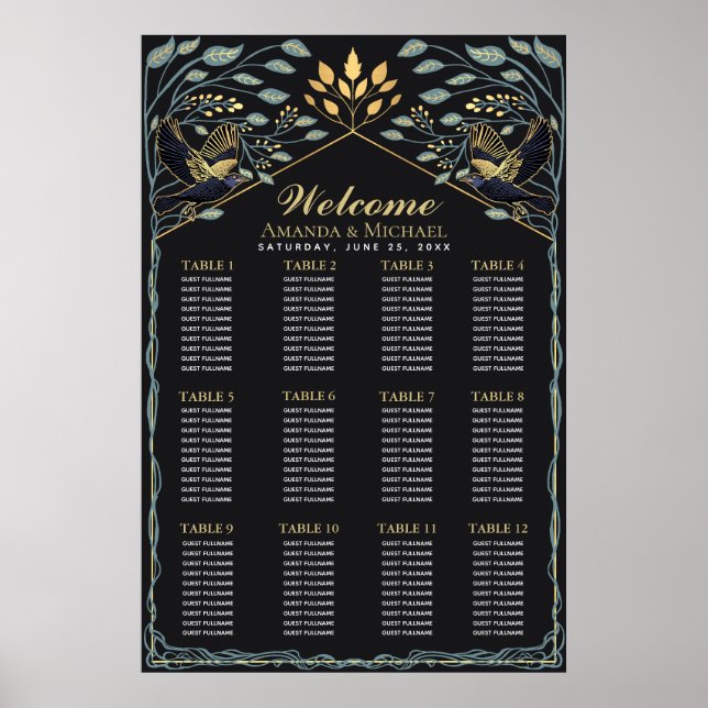 Enchanted Gothic Raven Wedding Seating Chart (Front)
