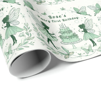 Enchanted Green Fairy First Birthday - Wrapping Paper