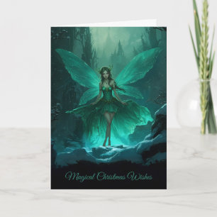 Enchanted Green Fairy Winter Forest Christmas Holiday Card
