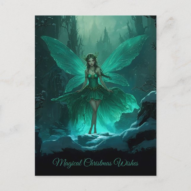Enchanted Green Fairy Winter Forest Christmas Holiday Postcard (Front)