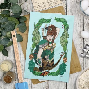 Enchanted Green Fantasy Woodland Archer Elf Kitchen Towel