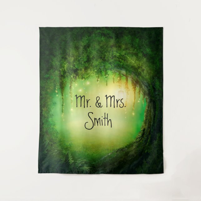 Enchanted Green Forest Tree Rustic Woods Backdrop Tapestry (Front)