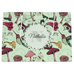 Enchanted  Green Spring Garden Hummingbird Floral Large Gift Bag