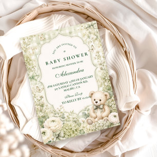 Enchanted Green Teddy Bear Baby Shower Invitation