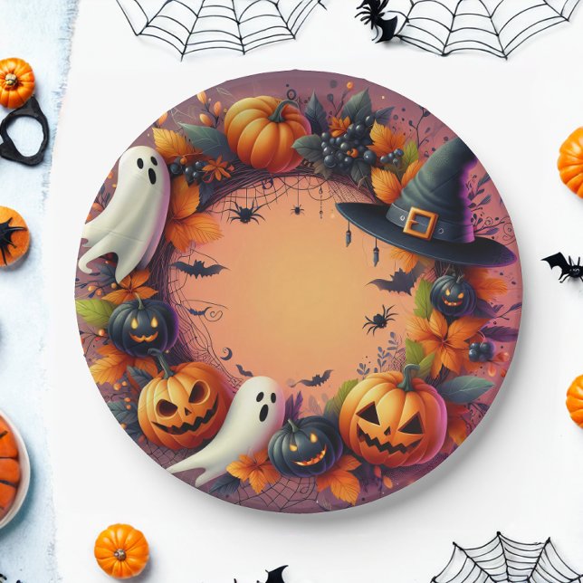 Enchanted Halloween Festivity Wreath Paper Plate (Creator Uploaded)