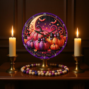 Enchanted Halloween Whimsical And Spooky Large Clock