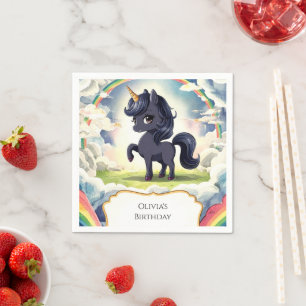 Enchanted Happy Black Unicorn Birthday Napkin