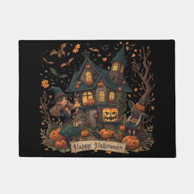 Enchanted Haunted House Halloween Doormat (Front)