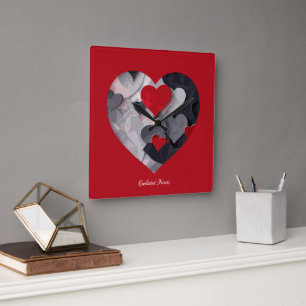 Enchanted Hearts Square Wall Clock