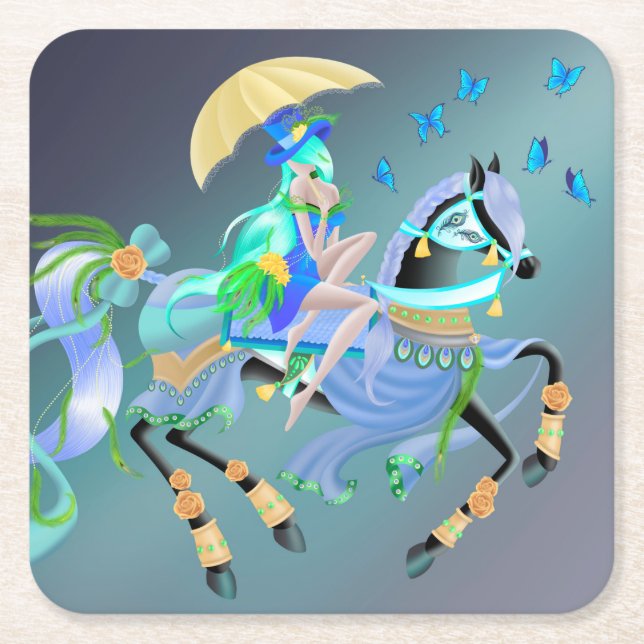 Enchanted Horse Ride  Square Paper Coaster (Front)