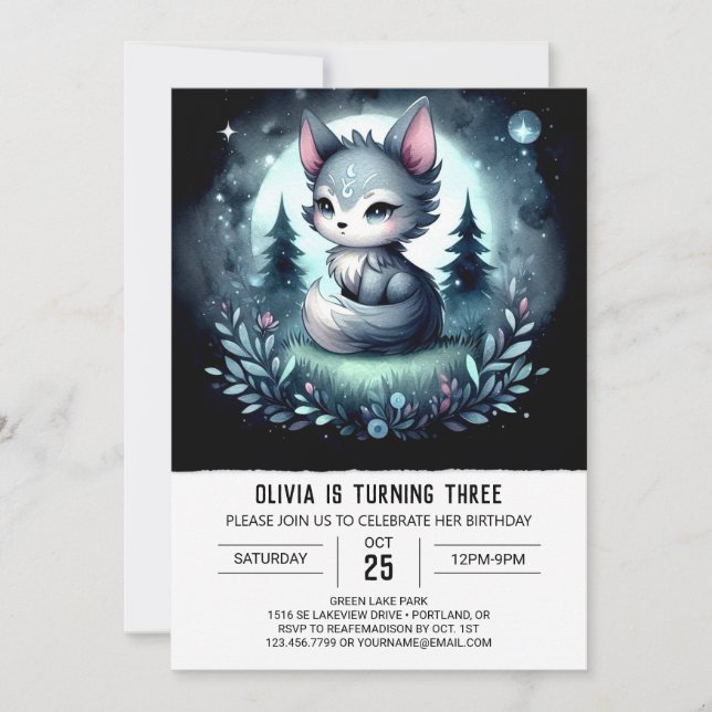 Enchanted Jungle Wolf Birthday  Invitation (Front)
