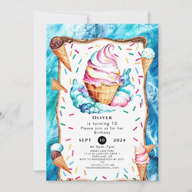 Enchanted Kids Cone Ice Cream Birthday Invitation (Front)
