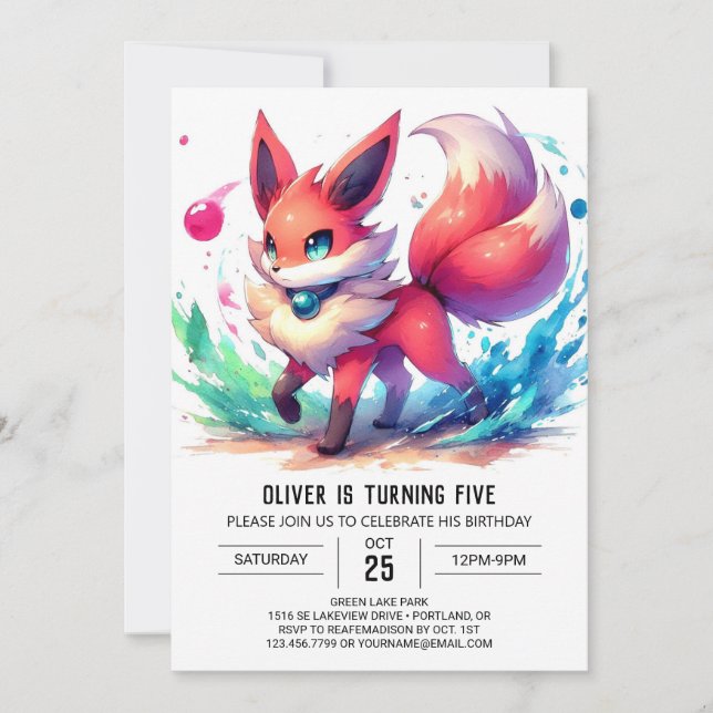 Enchanted Kids Fox Birthday Invitation (Front)