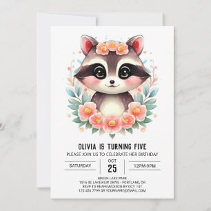 Enchanted Kids' Raccoon Girl Birthday Invitation