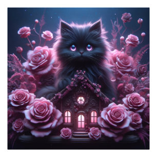 Enchanted Kitten Haven: 3D Dark Fantasy Art Print