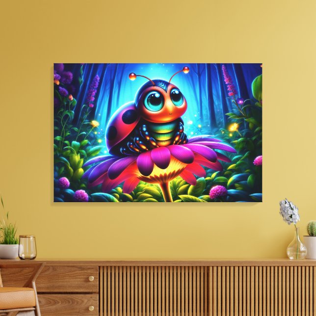 Enchanted Ladybug soft glowing fantasy flower Canvas Print (Insitu(LivingRoom))