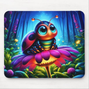 Enchanted Ladybug soft glowing fantasy flower Mouse Pad
