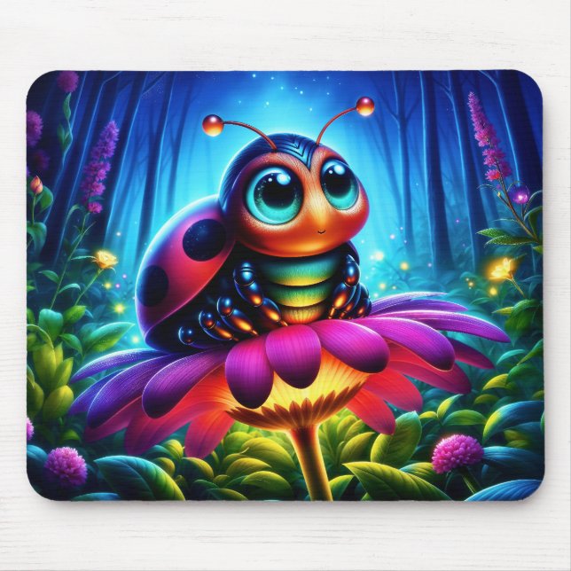 Enchanted Ladybug soft glowing fantasy flower Mouse Pad (Front)