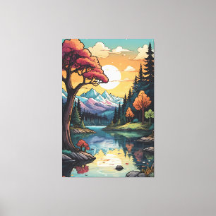 Enchanted Lakeside Serenity Sunset Landscape  Canvas Print